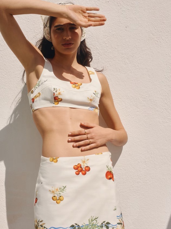 H&M Tops - H&M White Floral & Fruit Crop Top